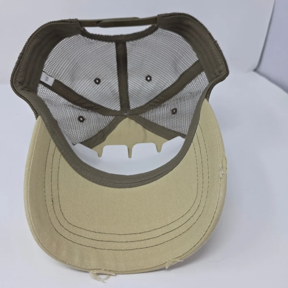 White River Refuge Trucker Hat OS Born To Hunt Deer Graphic Distressed Tan Brown